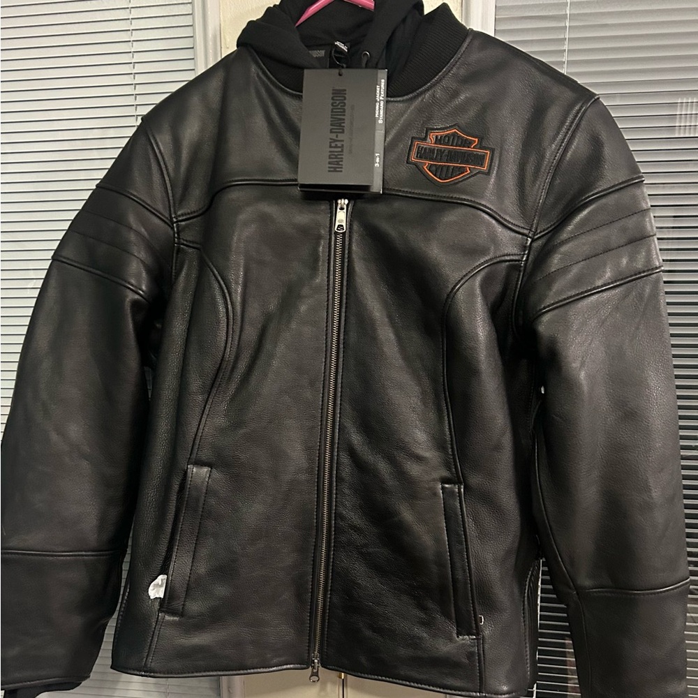 Harley-Davidson Black Leather Jacket with Orange Logo